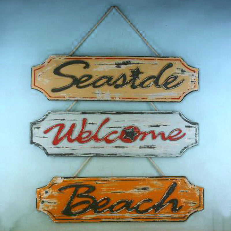 Wooden Weathered Seaside Welcome Beach Plaque 23" - Set Of 3