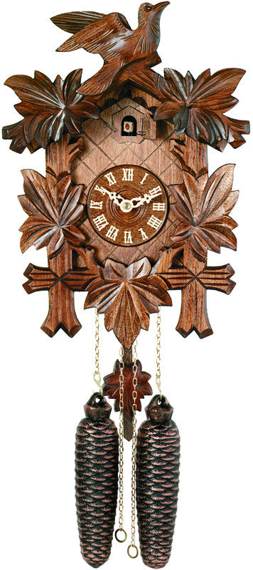 Eight Day Cuckoo Clock With Five Hand-carved Maple Leaves And One Bird - 13 Inches Tall