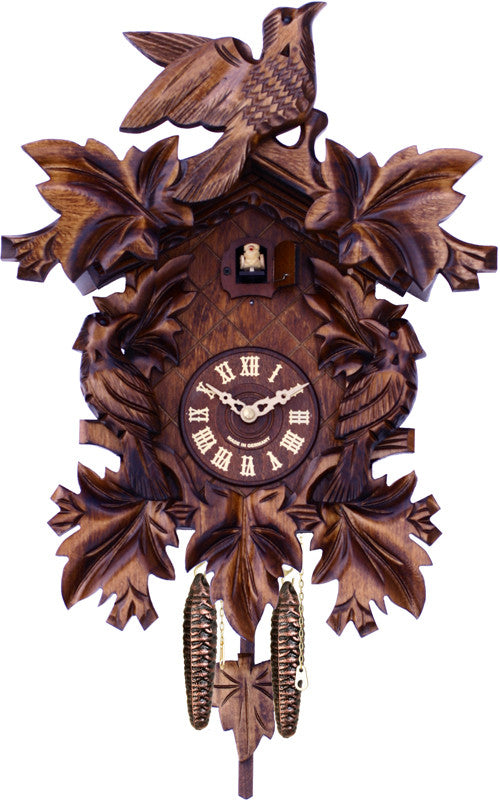 Cuckoo Clock With Seven Hand-carved Maple Leaves And Three Birds - 16 Inches Tall