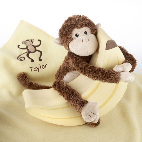 Plush "monkey Magoo And Blankie Too!" In Keepsake Banana Gift Box (personalization Available)