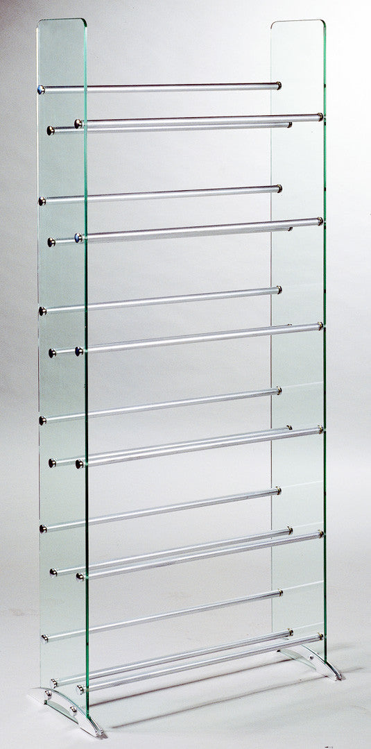 Transdeco Td019s Clear Glass Cd/dvd Rack, 6 Shelves In Brushed Silver/chrome Caps
