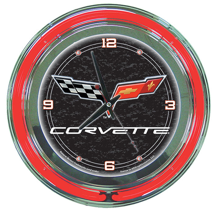 Trademark Commerce Gm1400-c6-cor Corvette C6 Neon Clock - 14 Inch Diameter - Black