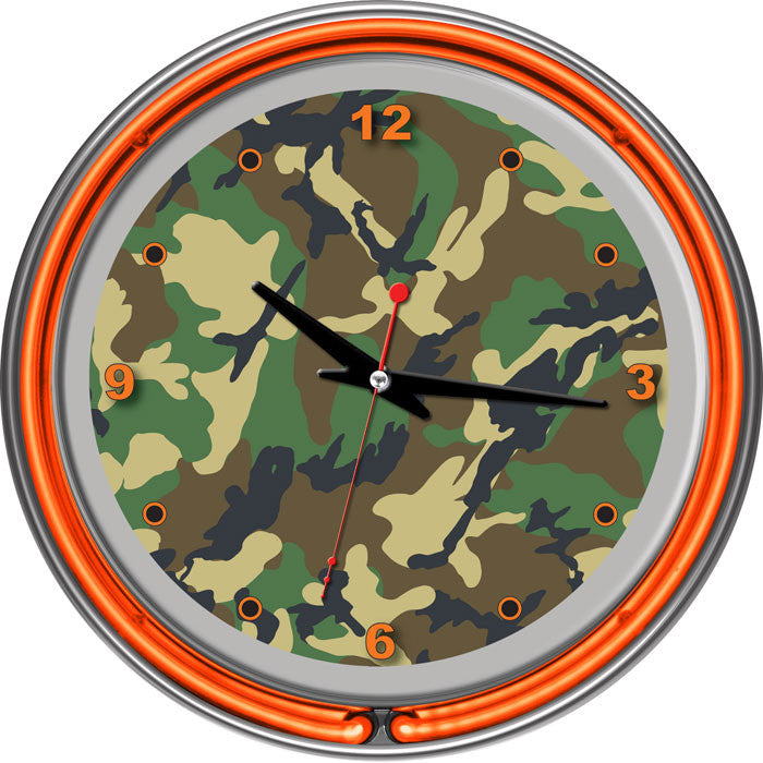 Adg Source Hunt1400-camo Hunt Camo Chrome Double Ring Neon Clock