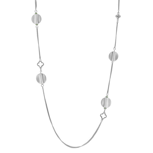 Linked Circle Necklace With Round Cut Peridot Cz Linked With Silver Circle Charms In Silver Tone