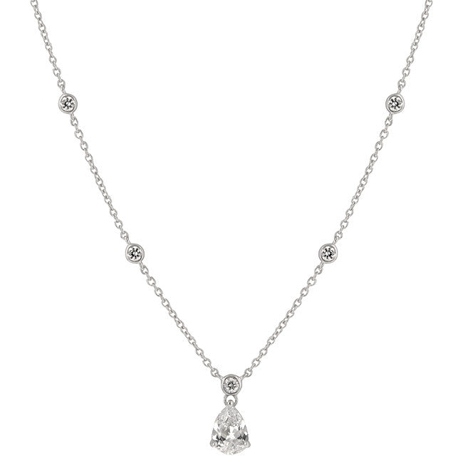 Silver Duchess Necklace With Bezel Round And Pear Cut Clear Cz In Silver Tone