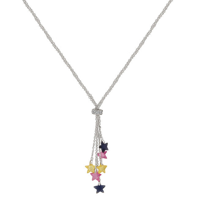 Shooting Star Necklace With Multi-color Star Shaped Cz Charms In Silver Tone