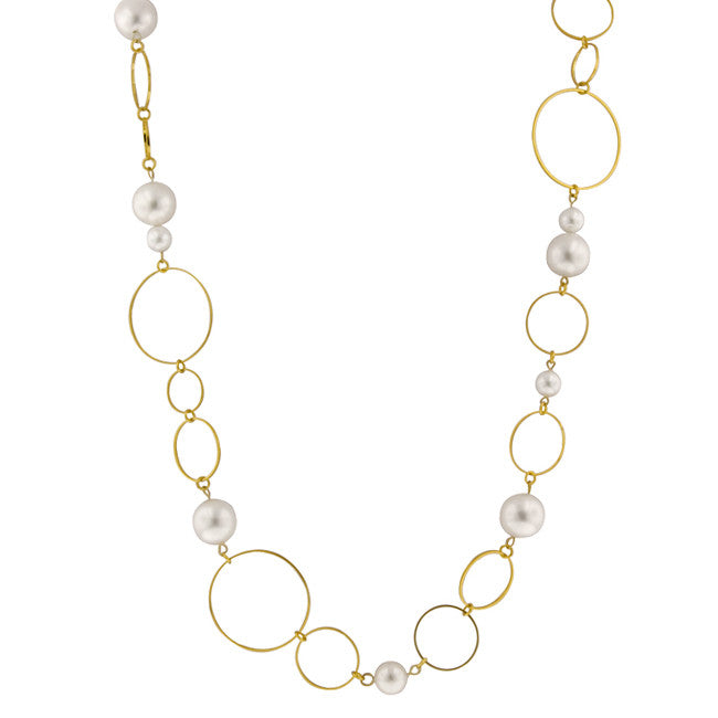 Stellar Pearl Necklace With White Pearl Cz In Gold Tone