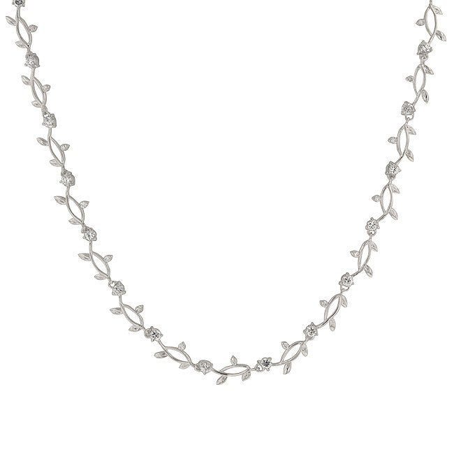Natalies Vine Necklace With Prong Round Cut Clear Cz In Silver Tone