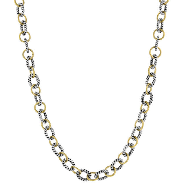 Egyptian Princess Necklace With Alternating Gold And Silver Chains With Black Jewelers Ink Accents In Tutone