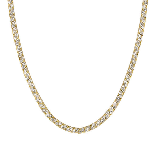 Remembrance Necklace With Pronged Trillion Cut Clear Cz In Gold Tone