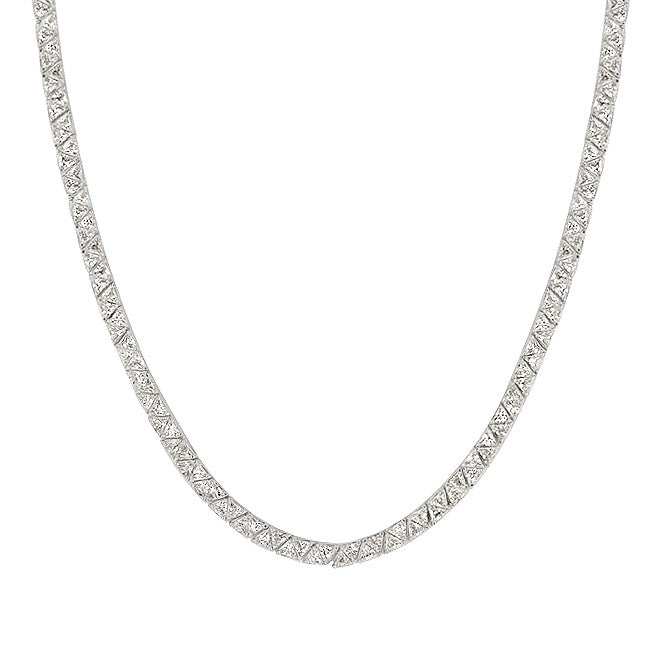 Remembrance Necklace With Pronged Trillion Cut Clear Cz In Silver Tone