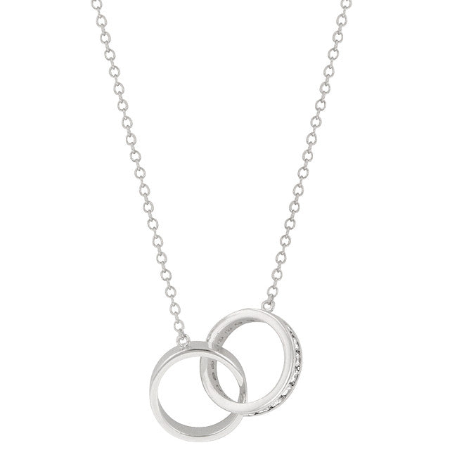 Eternal Love Necklace With Channel Round Cut Clear Cz In Silver Ring Charms In Silver Tone