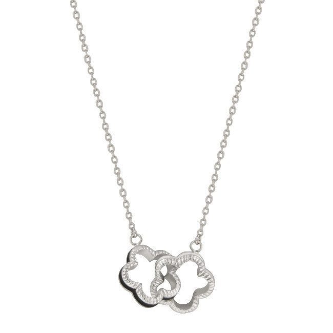 Lucky Clover Necklace With Silver Clover Charms With Black Jewelers Ink Accents In Silver Tone