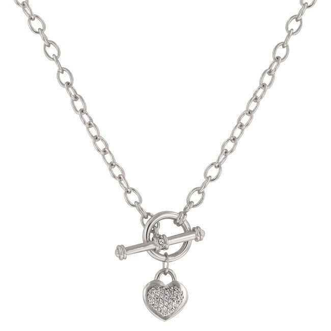 Speckled Heart Necklace With Heart Charm With Pave And Bezel Round Cut Clear Cz In Silver Tone