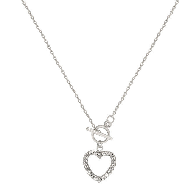 Stunning Heart Necklace With Pave And Bezel Round Cut Clear Cz In Silver Tone