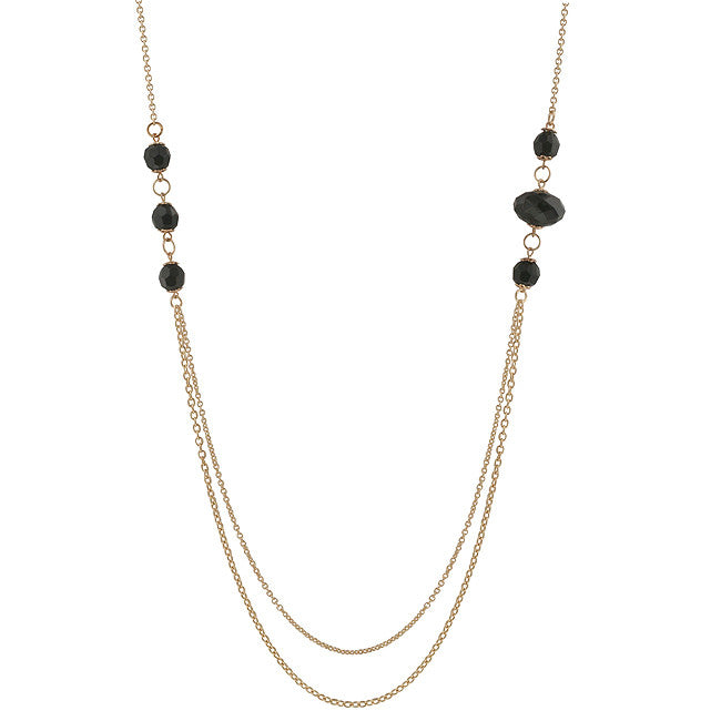 Esmerelda Necklace With A Double Gold Chain With Linked Onyx Beads In Gold Tone
