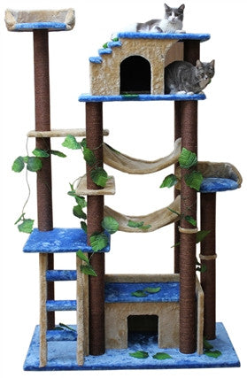 Amazon Cat Tree In Blue/beige By Kitty Mansions