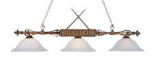Landmark 194-wd-g1 Designer Classics Three Light Billiard/island In Wood Patina W/ White Faux Alabaster Glass Shades