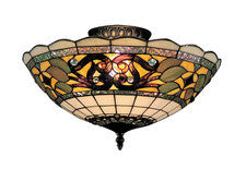 Landmark 941-tb Tiffany Buckingham Three Light Semi Flush In Vintage Antique With Tiffany Style Glass