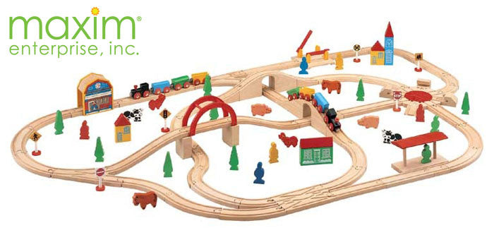 Maxim Enterprise 110 Piece Wooden Train Set (37151-mb)