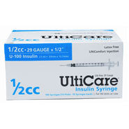 Ulticare U-100 Insulin Syringe, 1/2cc 29g X 1/2", 100/box (md-17404)