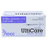 Ulticare U-100 Insulin Syringe, 3/10cc 30g X 5/16", 100/box (md-17406)