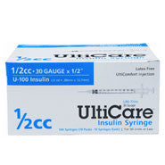 Ulticare U-100 Insulin Syringe, 1/2cc 30g X 1/2", 100/box (md-17410)