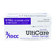 Ulticare U-100 Insulin Syringe, 3/10cc 31g X 5/16", 100/box (md-17412)