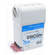 Ultiguard Ulticare U-100 Insulin Syringe 1/2cc, 29g X 1/2", Syringe Dispenser And Sharps Container, Box Of 100 (md-17415)