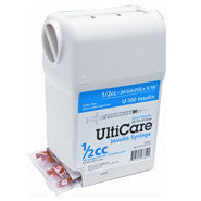 Ultiguard Ulticare U-100 Insulin Syringe 1/2cc, 30g X 5/16", Syringe Dispenser And Sharps Container, Box Of 100 (md-17418)
