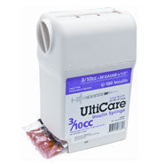 Ultiguard Ulticare U-100 Insulin Syringe 3/10cc, 30g X 1/2", Syringe Dispenser And Sharps Container, Box Of 100 (md-17420)