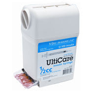 Ultiguard Ulticare U-100 Insulin Syringe 1/2cc, 31g X 5/16", Syringe Dispenser And Sharps Container, Box Of 100 (md-17424)