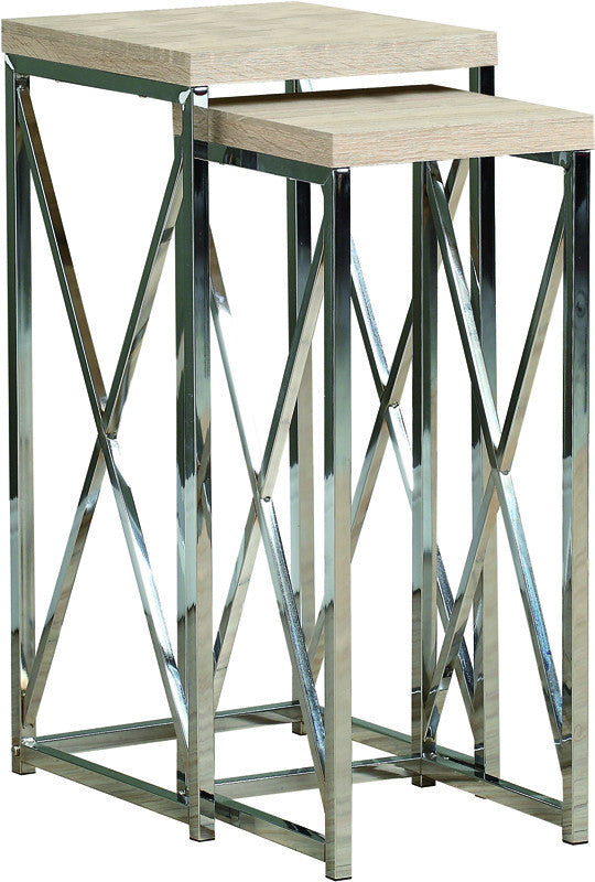 Monarch Specialties I 3206 Natural Reclaimed-look / Chrome Metal 2pcs Plant Stands