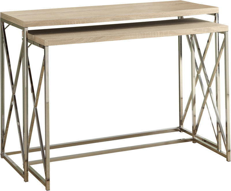 Monarch Specialties I 3207 Natural Reclaimed-look / Chrome Metal 2pcs Console Tables