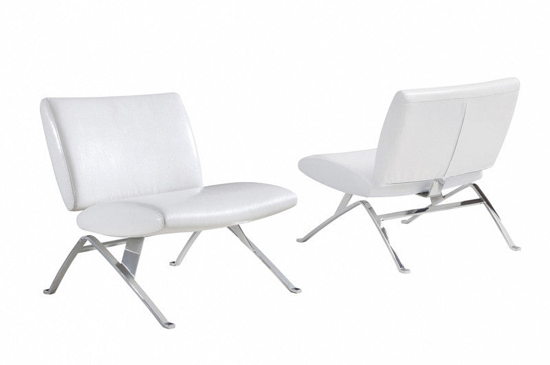 Monarch Specialties I 8074 White Leather-look / Chrome Metal Modern Accent Chair