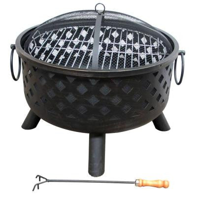 Fireside Escapes Diamond Weave Steel Fire Pit With Cooking Grate In Black (mw1141)
