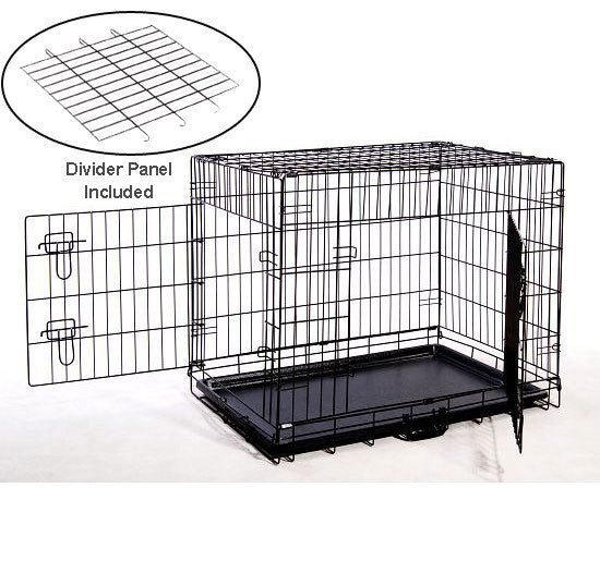 Mdog2 Cr0001l-blk Folding Double-door Metal Dog Crate With Divider Panel - 36" X 24" X 27"