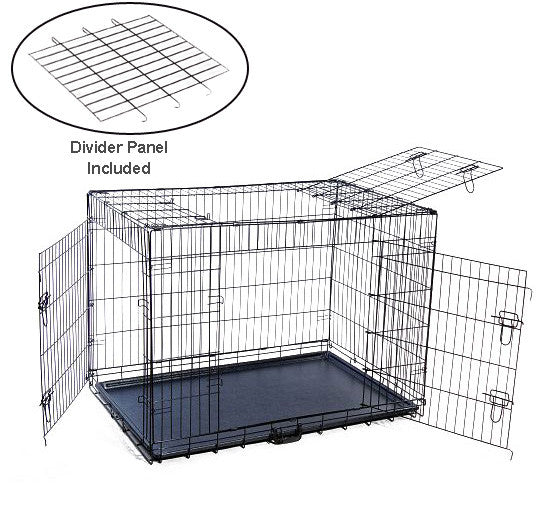 Mdog2 Cr0001xl-blk Folding Triple-door Metal Dog Crate With Divider Panel - 42" X 29" X 33"