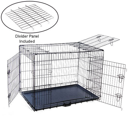 Mdog2 Cr0001xxl-blk Folding Triple-door Metal Dog Crate With Divider Panel - 48" X 30" X 33"