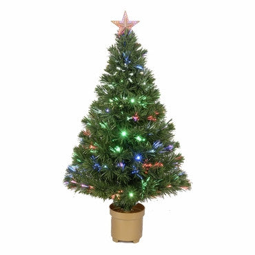 36" Multi-color Led Fiber Optic Tree Top Star 125 Tips 11 Ply 20 Leds W/ Gold Base