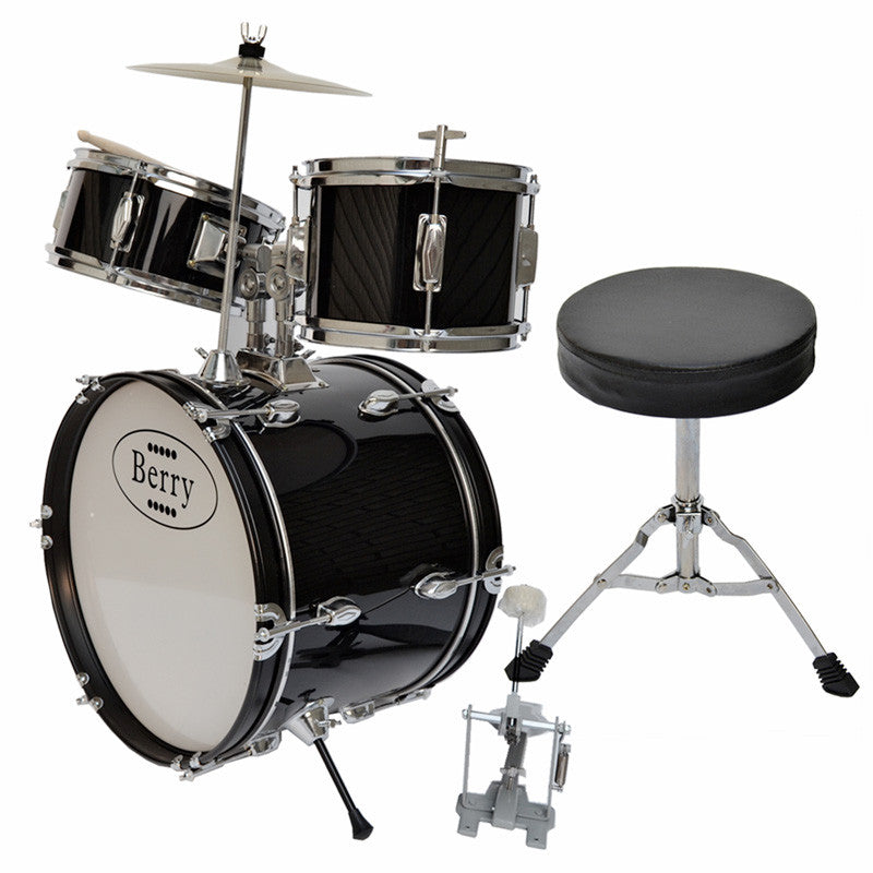 Berry Toys Mkmu-3kl-blk Complete Kids Large Drum Set With Cymbal, Stool, And Sticks - Black