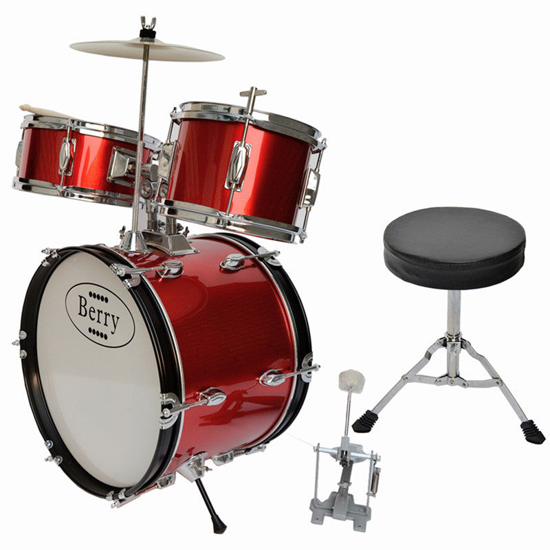 Berry Toys Mkmu-3kl-rd Complete Kids Large Drum Set With Cymbal, Stool, And Sticks - Red