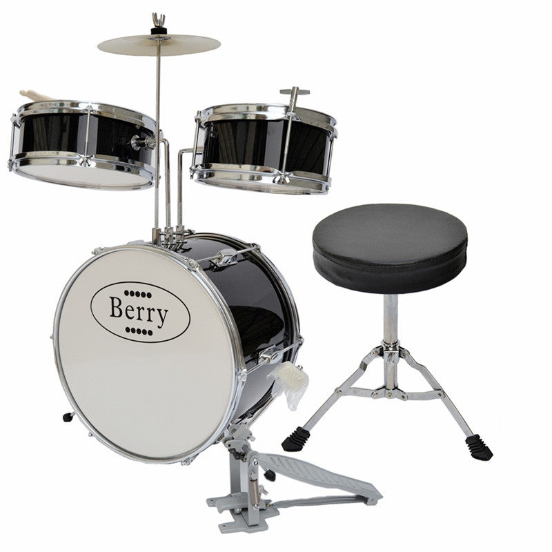 Berry Toys Mkmu-3km-blk Complete Kids Medium Drum Set With Cymbal, Stool, And Sticks - Black