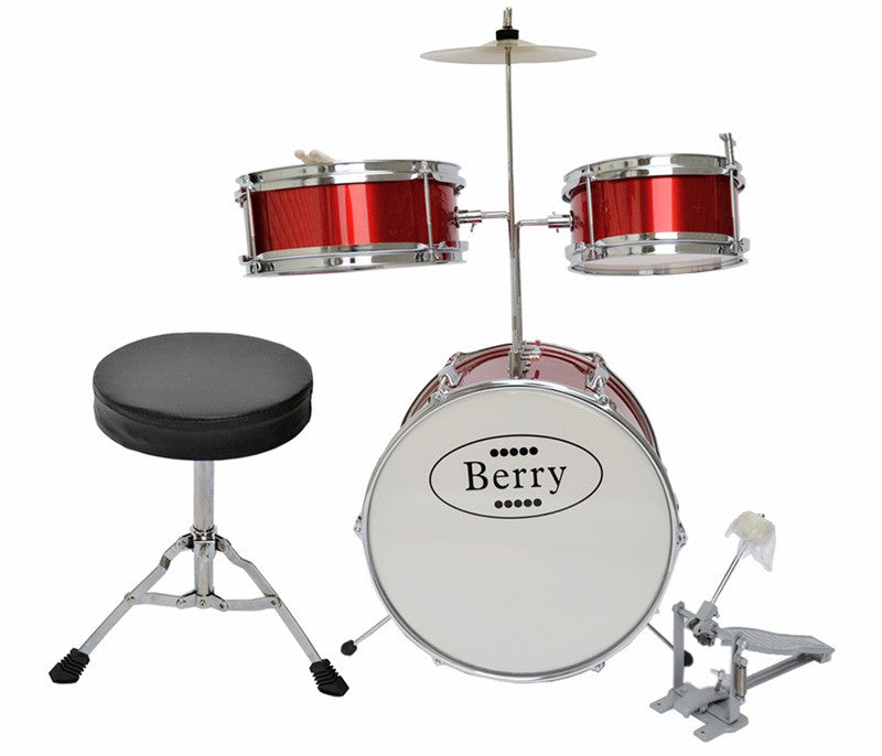 Berry Toys Mkmu-3km-rd Complete Kids Medium Drum Set With Cymbal, Stool, And Sticks - Red