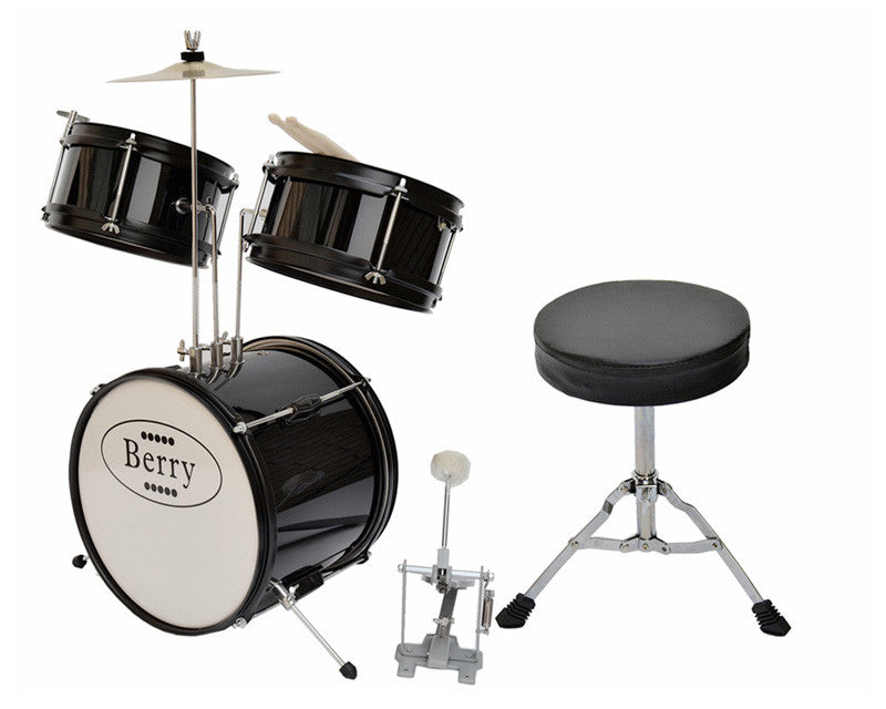 Berry Toys Mkmu-3ks-blk Complete Kids Small Drum Set With Cymbal, Stool, And Sticks - Black