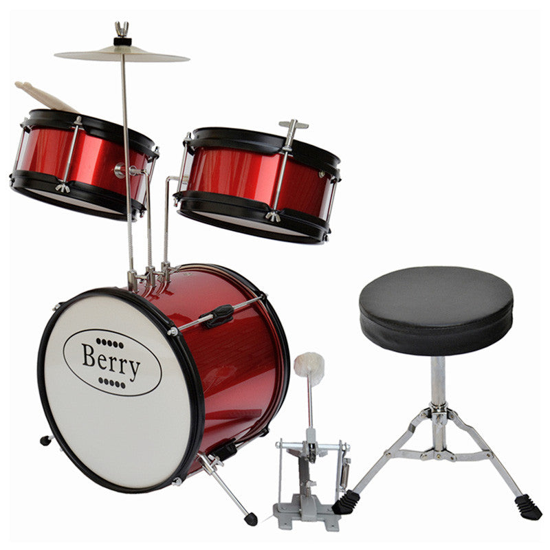 Berry Toys Mkmu-3ks-rd Complete Kids Small Drum Set With Cymbal, Stool, And Sticks - Red