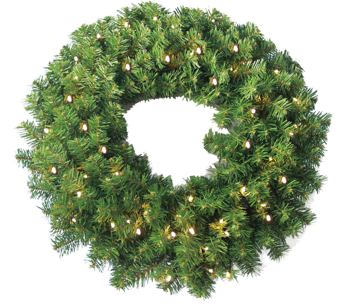 24" Pine Wreath 250 Tips And 50 Concave Soft White Led Lights W/ Battery Operated-timer.