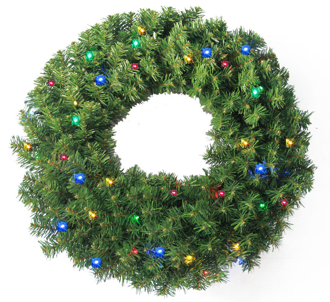 24" Pine Wreath 250 Tips And 50 Concave Multi-color Led Lights W/ Battery Operated-timer.