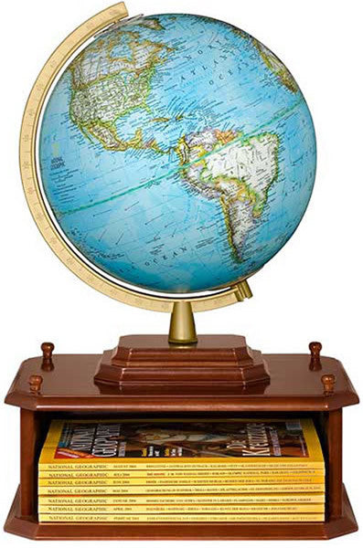 National Geographic Globes 14 26 01s The Exploration Station - 10.5" Diameter Non-illuminated Blue Ocean Globe With Wood Table Top Base