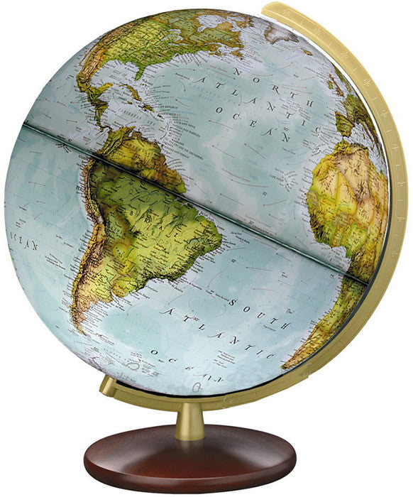 National Geographic Globes 14 30 16s The Explorer - 12" Diameter Illuminated Blue Ocean Globe With Wood Table Top Stand